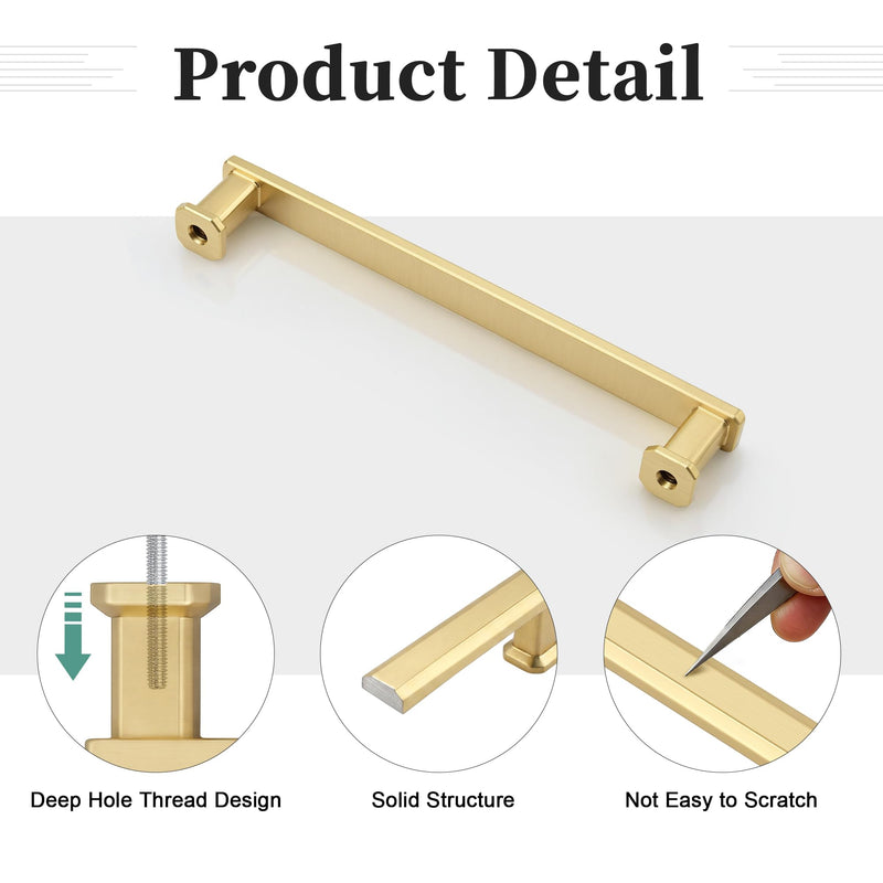 Gobrico 10 Pack 5 Inch (128mm) Hole Center Cabinet Handles, Brushed Gold Kitchen Cabinet Pulls, Brushed Brass Drawer Pulls, Zinc Alloy Solid Cabinet Cupboard Handles, 5-9/16'' Overall Length 5 Inch Hole Center