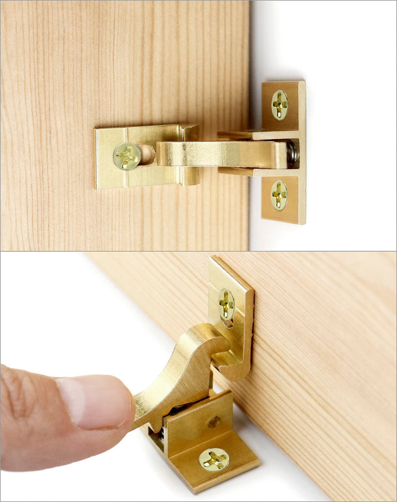 QWORK Brass Heavy Duty Elbow Latch Cabinet Door/Window Catch, 4 Pack Elbow Latches with Mounting Screws, for Bedroom Bathroom Window Cabinet and Closets Door Window Catch, Home/Office 4 Sets
