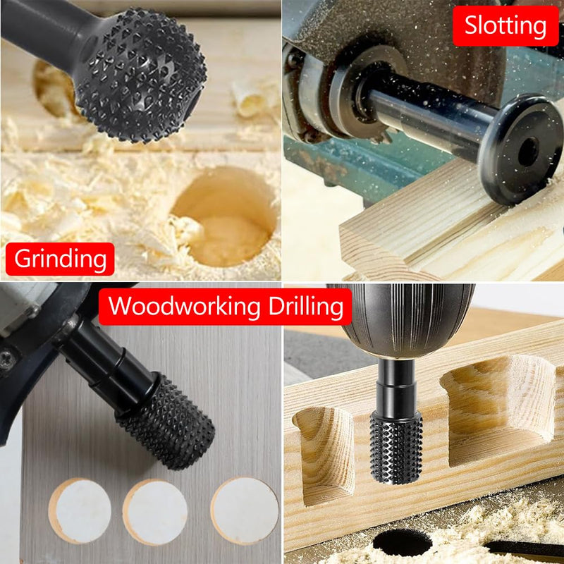 3pcs DIY Wood Carving and Deburring Tools Sphere Rotary Burrs with 5/8"-11 Thread for 4 1/2 and 5" Angle Grinder, Safe Carbon Steel Electric Grinder Bits Accessories for Wood Grinding Reaming Grooving