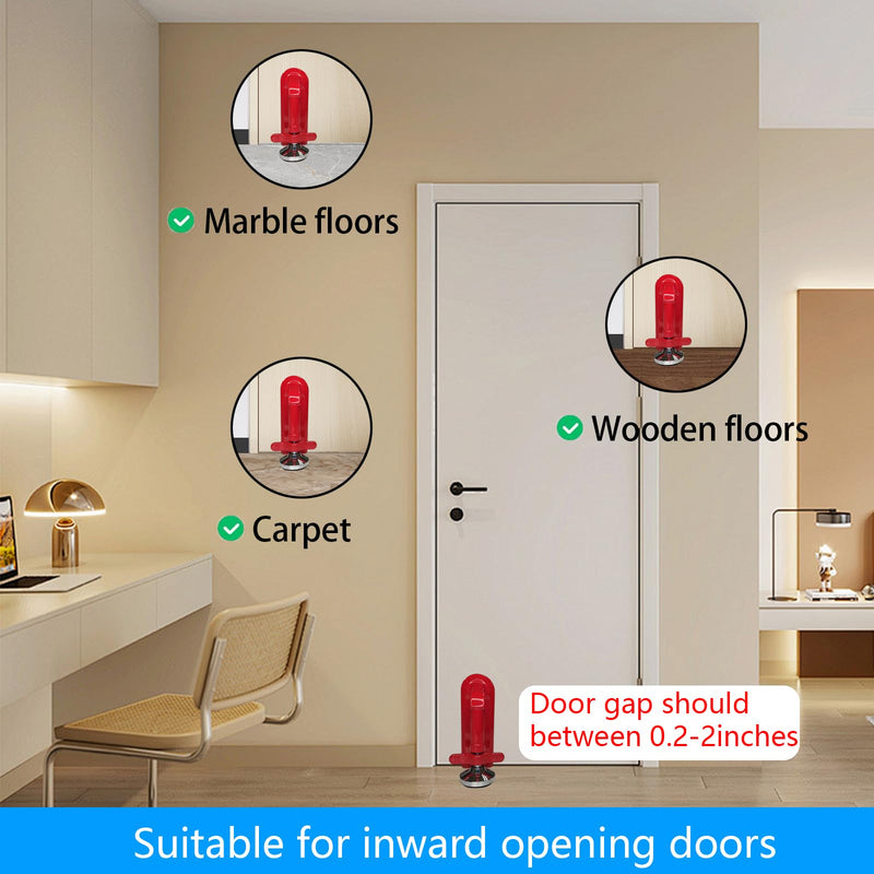 Door Stoppers Security - Portable Door Lock for Travel Anti Theft Door Blocker, Hotel Room Apartment Safety - No Drill Garage Door Brace Devices for Women, Children - Sleep with Peace of Mind Red