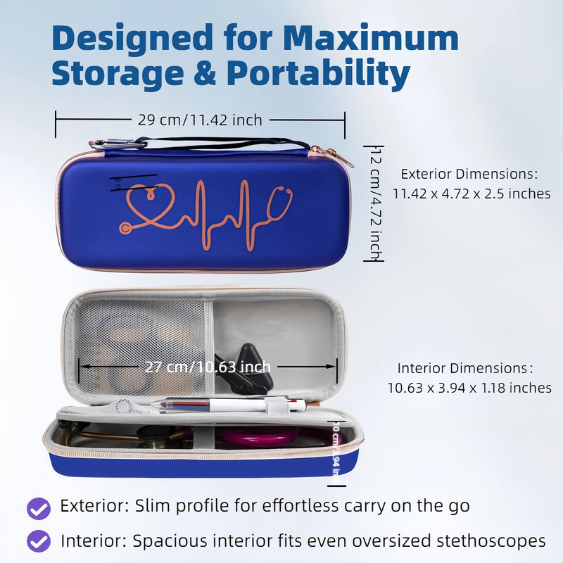 Stethoscope Case for Littmann Classic III Cardiology IV – Hard EVA Case Fits MDF Acoustica Omron Sprague with Mesh Pocket for Nurse Tools Semi-Waterproof (Black) | Universal flat interior with zero molded grooves. Fits your stethoscope, penlight & trau...