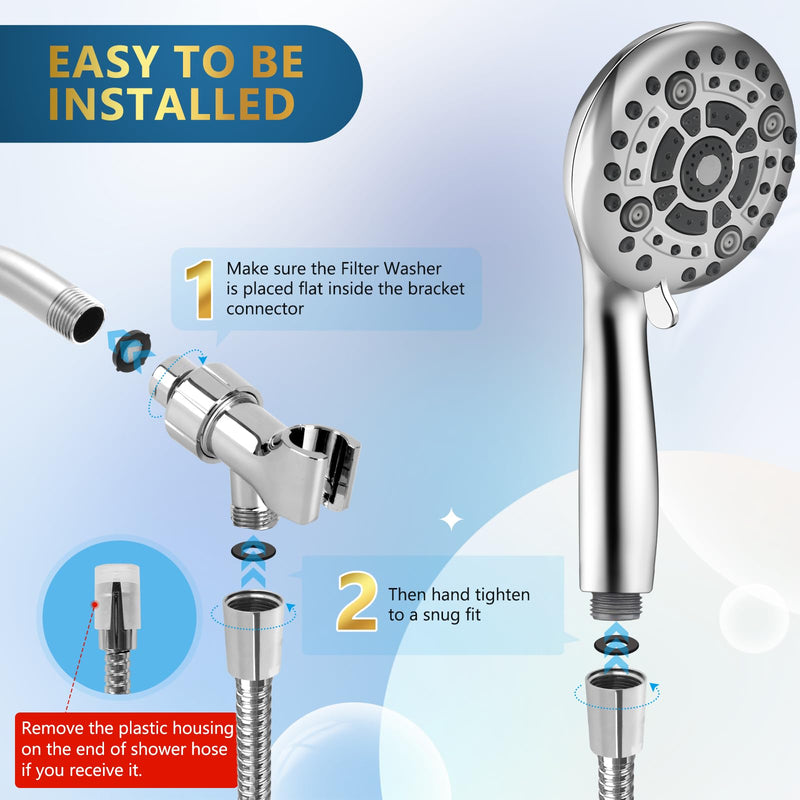 6 Spray Modes High Pressure Handheld Showerhead Set Upgraded 5 Inches Shower Head with Handheld Spray Premium Chrome Handheld Shower Head 60 Inches Stainless Steel Hose-1-Min Install 6 Modes ‎Premium Chrome