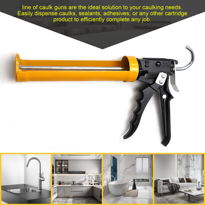 Caulking Gun, 12:1 Thrust Ratio, Professional Caulk Tool Gun, Yellow ‎yellow