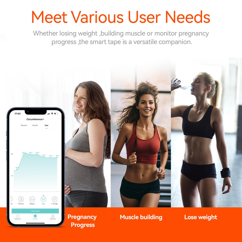 Fitdays Smart Body Tape Measure, Body Measurement Tape Measure, LED HD Full Screen Monitoring Body Fat Tool for Fitness Shaping and Weight Loss Fitdays APP (Black) Black