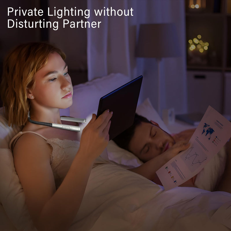 Vekkia LED Neck Reading Light Rechargeable, Book Light for Reading in Bed, 3 Colors & 5 Brightness Adjustable, Long Lasting. Great for Knitting, Camping & Repairing Starry Grey