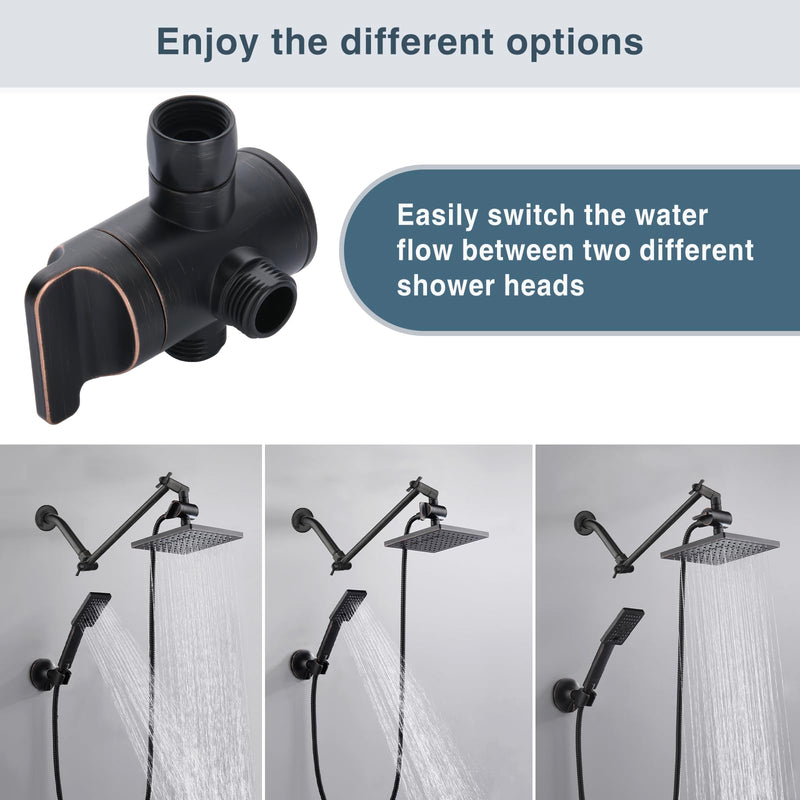 BRIGHT SHOWERS Shower Arm Diverter Valve for Hand held Showerhead and Fixed Spray Head, 3-Way Shower Head Diverter Valve, Oil-Rubbed Bronze Oil Rubbed Bronze