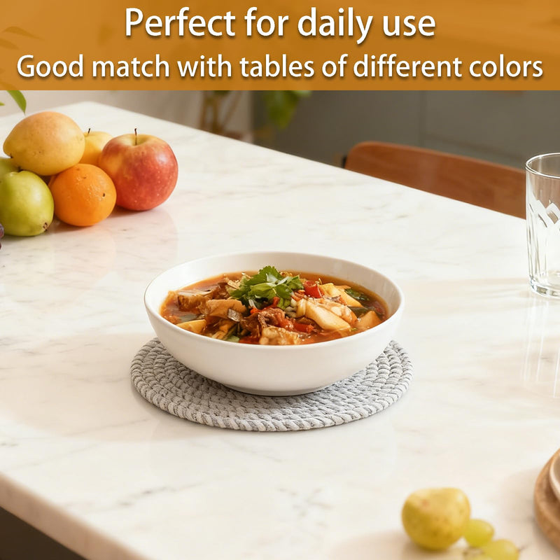 6Pcs Trivets for Hot Dishes - Hot Pads Cotton Rope Pot Holders for Kitchen Gray Pan Protectors for Stacking 10 Inch