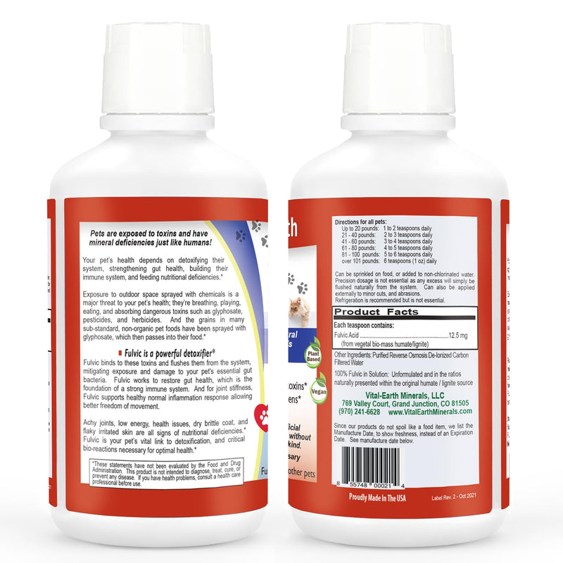 Vital Earth Minerals Pet Fulvic – 70+ Trace Minerals for Pet Health, Joint Supplement, Allergy Relief for Cats, Dogs & Farm Animals, 16 Oz 16 Fl Oz (Pack of 1)