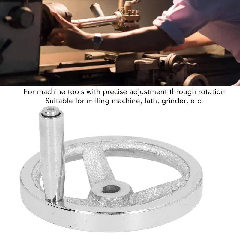 125mm Diameter 12mm ID Rotary Handwheel, Cast Iron Chrome Plated Round Hand Wheel Detachable Hand Crank Revolving Handwheel With Handle for Lathe, Milling Machine