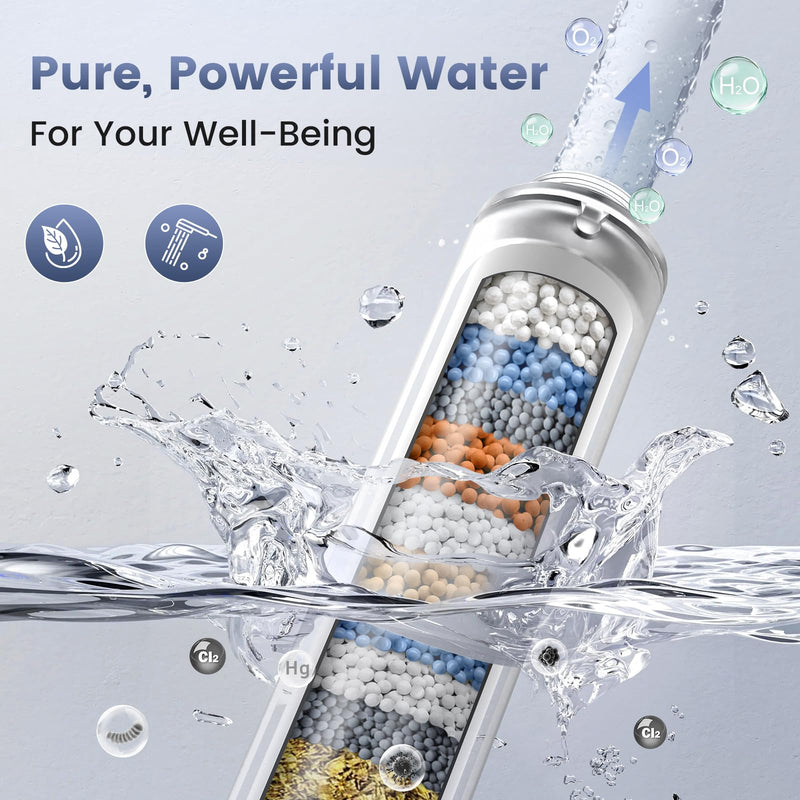 NSF Certified Shower Head with Filters, High Pressure Filtered Shower Head with Handheld 8 Mode, Water Softener Anti-clog Nozzles, Built-in Power Wash, Stainless Steel Hose,Overhead Brackets Chrome