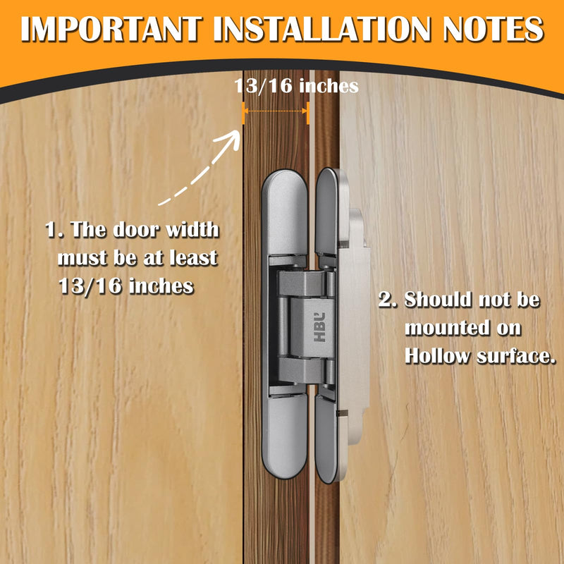 HBL' 2 Pack Hidden Door Hinges, 6 Inch Silver Heavy Duty Hidden Hinges for Secret Doors, 3-Way Adjustable to Bulid Conceal Bookcase Door 6" Length