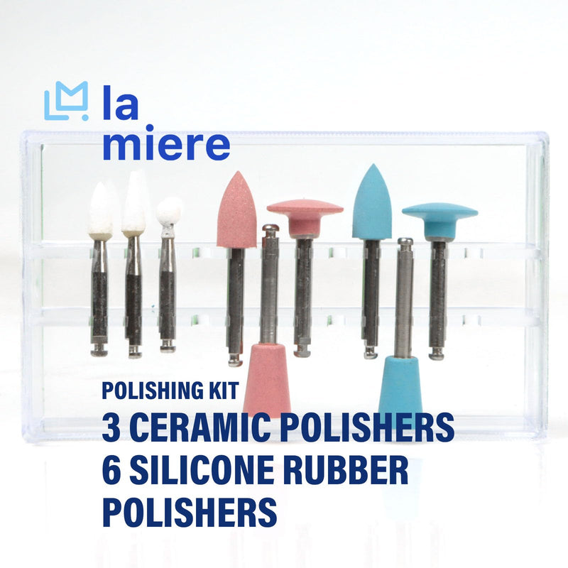 Dental Composite Polishing Kit 9pcs/Kit, Ceramic Oxide Grit, Ceramic Material, Low-speed Contra-angle Handpiece Compatible, White, Pink, Light blue