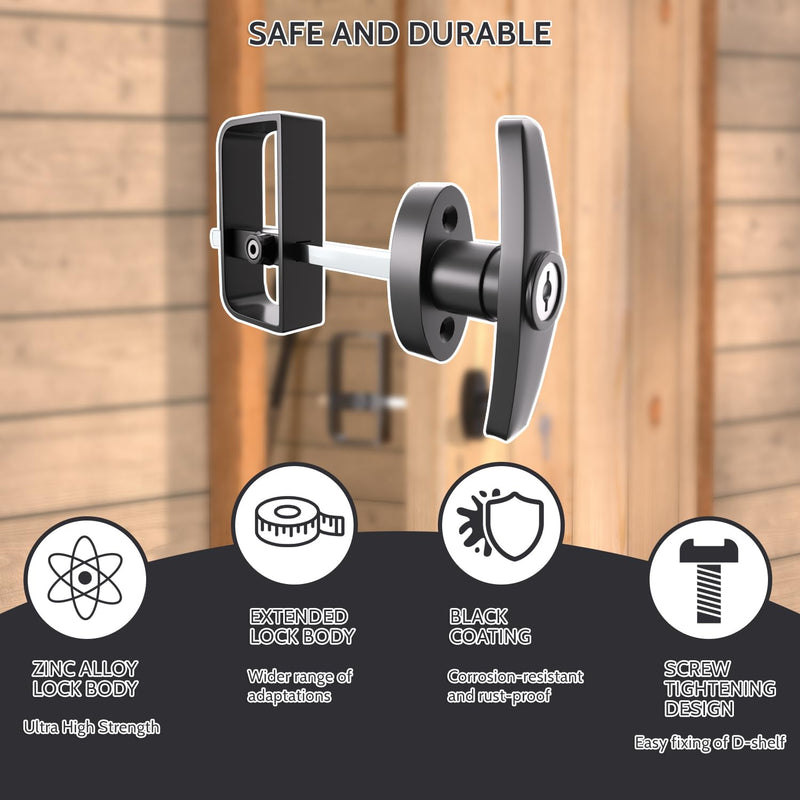 Shed Lock, 5-1/2" Steam with 2 Keys, Shed Door Latch, Shed Door Latch and Lock, Door Lock Latch, Shed Door Hardware- Black