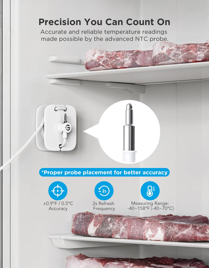GoveeLife WiFi Refrigerator Thermometer with Alarm, Wireless Digital Freezer Temperature Gauge with App, 2 Years Free Data Export, for Home Kitchen Fridge Hot Tub 2 Pack（Only Support 2.4G Wi-Fi） 1 Gateway+2 Sensor