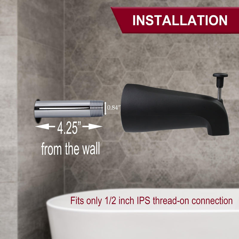 Westbrass E531D-1F-62 5-1/4" Reach Wall Mount Tub Spout with Front Diverter, Matte Black 1 Pack