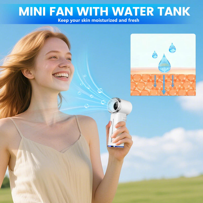 Portable Handheld Fan, Powerful Mini Hand Held Fan, 5000mAh Rechargeable, Digital Display, 1-199 Speeds Adjustable, Personal Fan for Travel Outdoor Camping Home Makeup Commuting, Gifts for Women Men White
