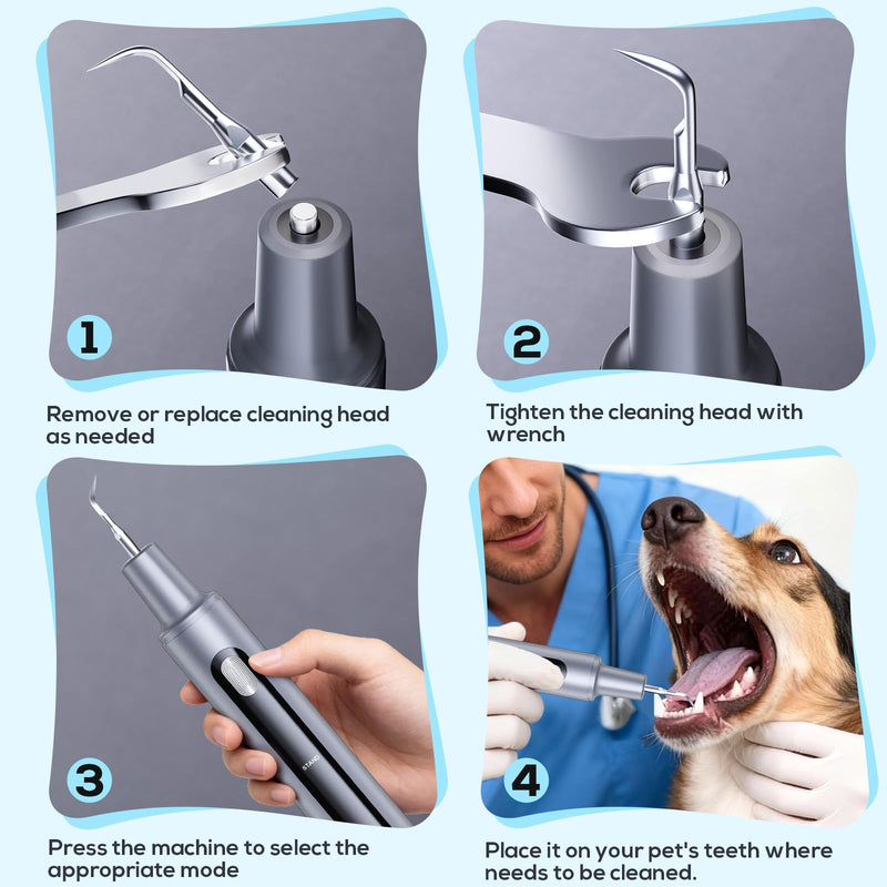 Pet Ultrasonic Dental Cleaner, Plaque and Tartar Remover, Teeth Cleaning Kit for Dogs and Cats