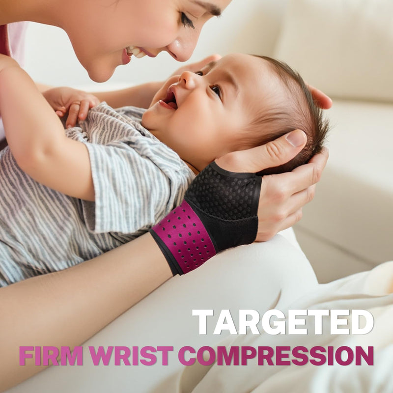 Ultra Thin Carpal Tunnel Wrist Brace with Soft Thumb Design for Left Right Hand, Compression Wrist Support for Work, Typing, Sleeping Night Support, Tendonitis, Arthritis Pain, Not for Thumb S/M Rose