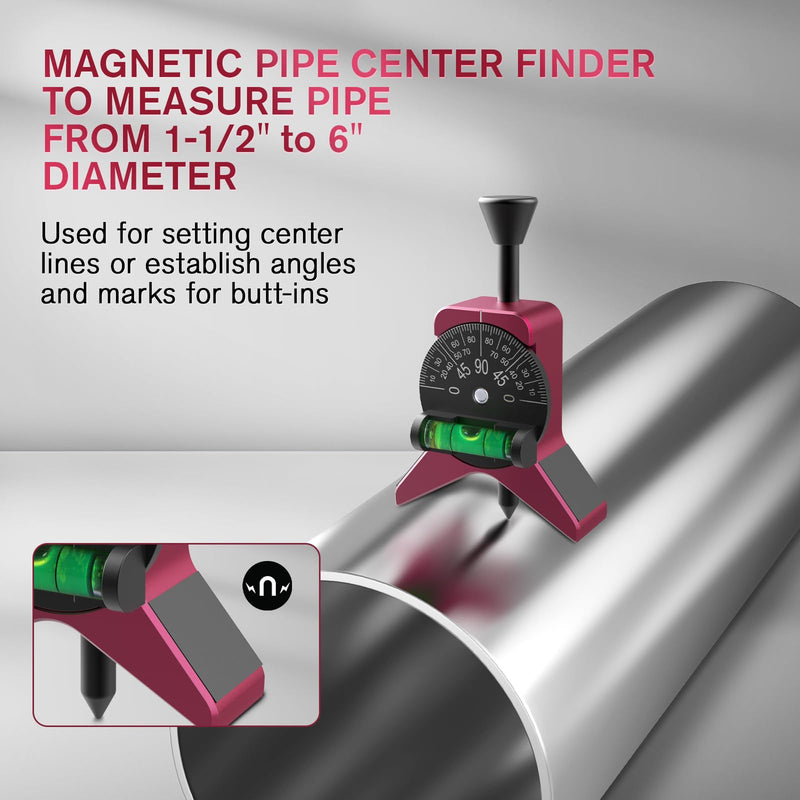 Pipe Center Finder, Pipefitter Tools w/Magnetic Centering Head, Pipe Fitting Tools Center Finder to Measure Pipe Diameter from 1-1/2" to 6" Diameter, 2.75" Y-Shape w/Adjustable Dial Bubble Protractor
