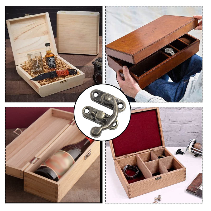 10Pcs Swing Arm Right Latch Hook Hasp, Wooden Jewelry Box Decorative Horn Lock for Jewelry Storage Box, Bronze 10