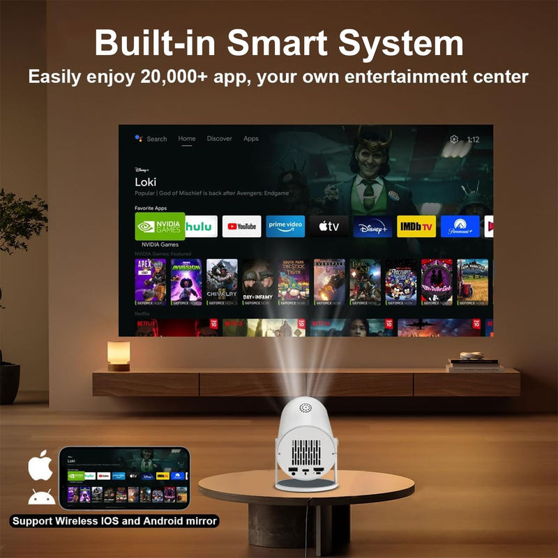 [Ultra-Slim 2.69 " 丨High Brightness] HY300 Pro Projector, Portable 4K Projector with WiFi Bluetooth Android 13 1080P Support, Auto Keystone Correction，Compact Design for Home Theater, and Gaming.