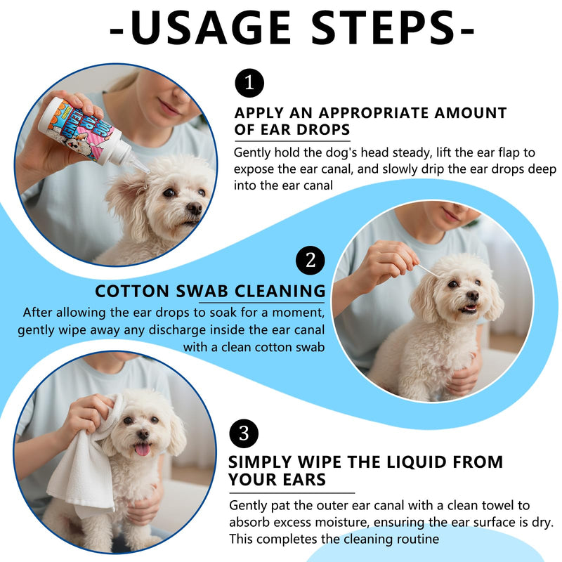 Dog Ear Cleaner Solution & Medicated Ear Drops for Dogs - Ear Infection Treatment for Itchy, Smelly Ears, Wax Buildup and Healthy Cleaning Maintenance (2 fl oz) 2 fl oz