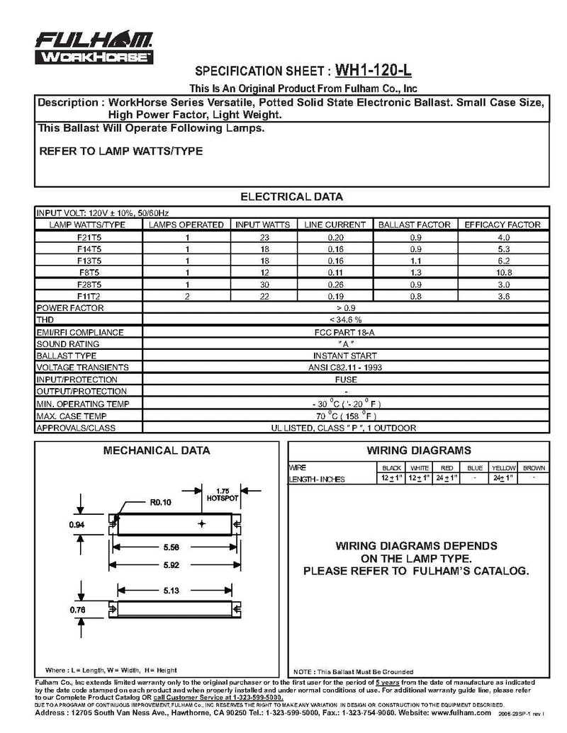 Fulham WH1-120-L WorkHorse Adaptable Ballast - 120V
