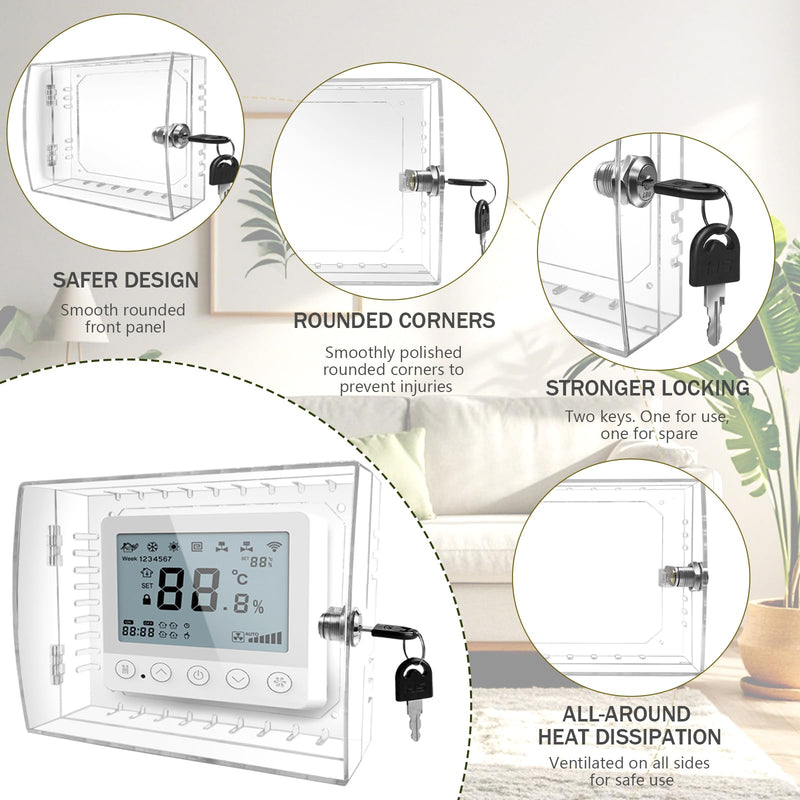 Baby proofing Thermostat Lock Box with Key,Clear Thermostat Cover with Lock for Thermostat on Wall, Thermostat Guard,Universal Thermostat Lock Box Fits Thermostats 4.8" H x 6" W or Smaller 1 PC Key Lock
