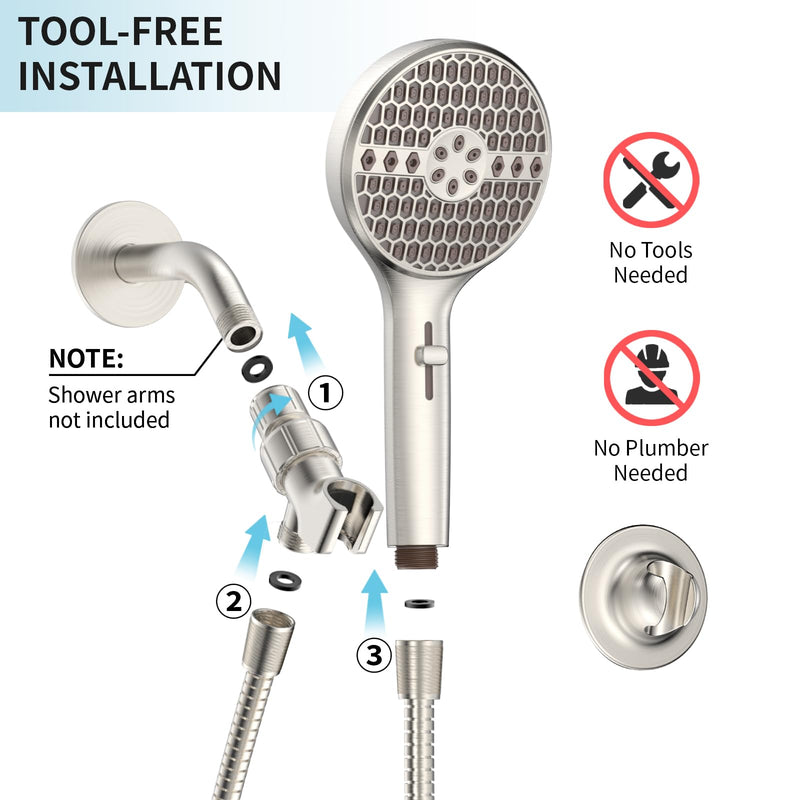Shower Head, High Pressure 9-Spray Modes Handheld Showerhead, 71" Long Hose Hand Held Shower, Brushed Nickel Shower Head With Wall Bracket & Power Wash