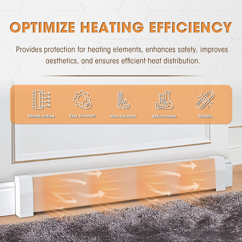 3ft Steel Easy Slip-On Baseboard Heater Cover with End Caps for Bathroom & Hydronic System for Replacing Old Cover, White 3ft （With End Caps）