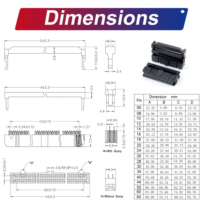 Flat Ribbon Cable 20Pin Female to Female IDE Extension Cable 50CM Length, 2Pcs (KS-FF20) FC 20P
