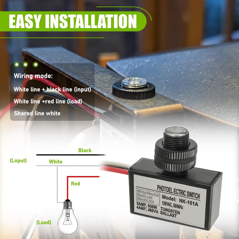 105V-130V AC Photocell Light Sensor Light Control Sensor Photoelectric Switch Dusk to Dawn Sensor with Automatic Illumination Detection Circuit for Outdoor Lighting Photoelectric Switch,1 Pack 1 Pack