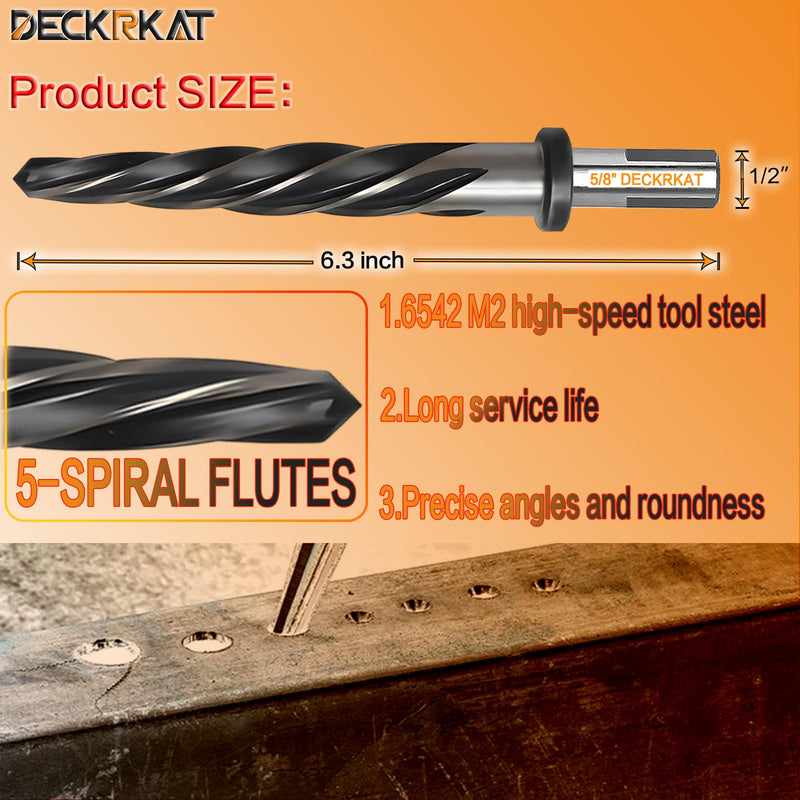 5/8" Reamer Drill Bit for Metal, M2 HSS Taper Reamer for Steel, Alloy, Wood, Plastic to Align, Enlarge Holes – 5-Spiral Flutes, 1/2" Non-Slip Shank, 16mm Car Reamer, Bridge Construction Reamer. 5/8"