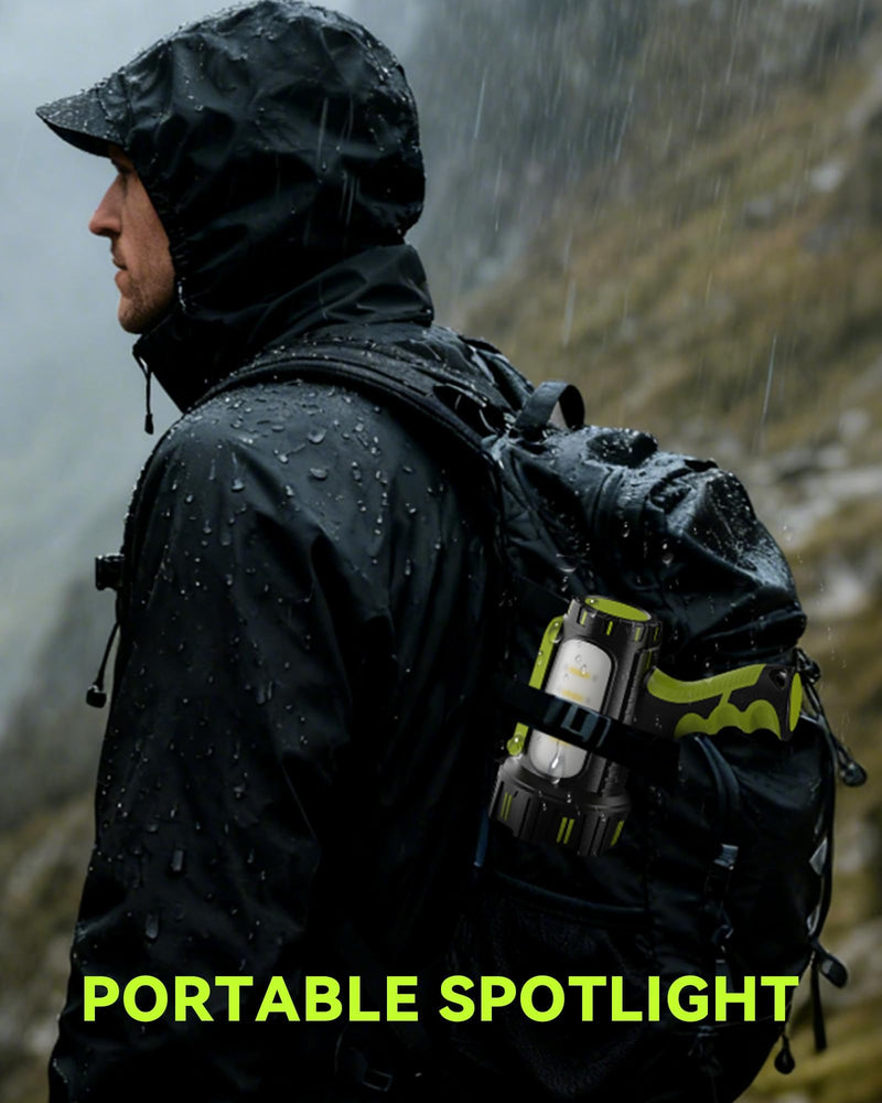 AlpsWolf Rechargeable Flashlights High Lumens, Super Bright 10000mAh Spotlight Flashlight with Built-in Stand & 3 Color Lenses, Water-Resistant LED Handheld Flashlight for Camping, Search, Emergencies Green