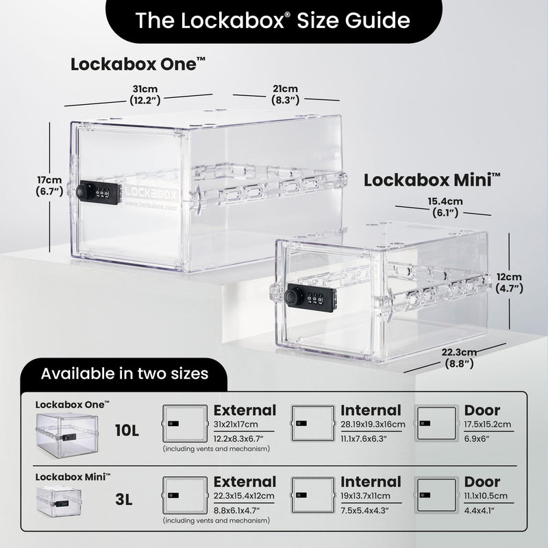 Lockabox Mini™ | Small Lock Box | 3 Litre Combination Lock Box For Food, Medicine & Home Safety | External Size 8.8 x 6.1 x 4.7 inches | BPA Safe (Crystal) Crystal