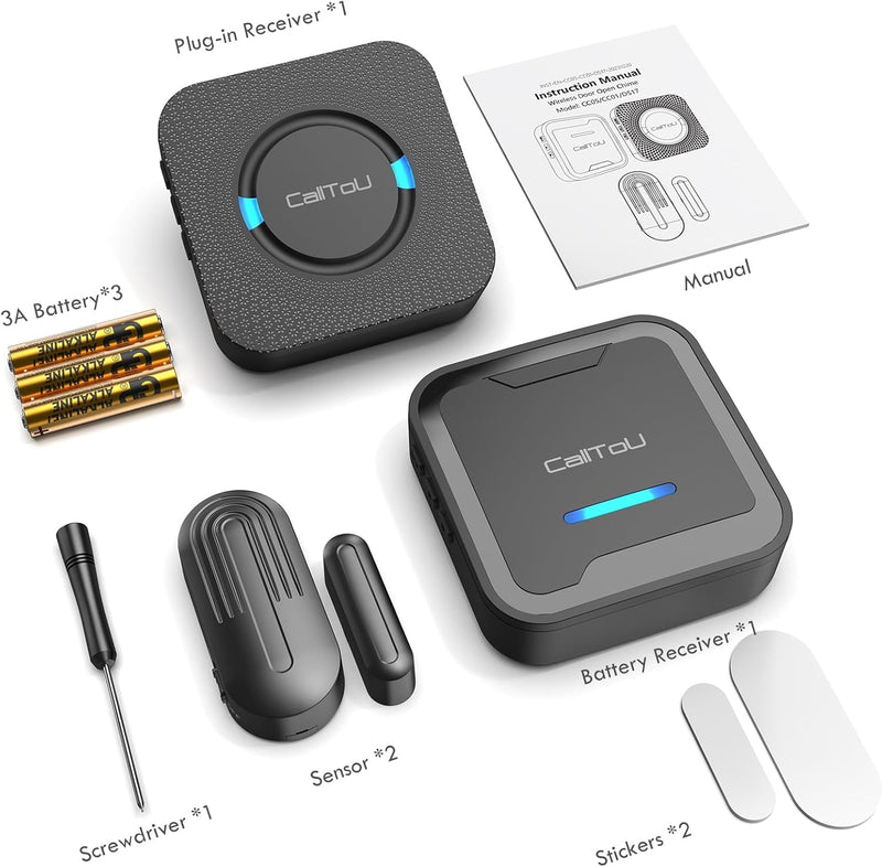 CallTou Door Alarms for Dementia, Wander Alert Door Alarm for Elderly Dementia /Patients/ Alzheimers, Wireless Door Chime Elderly Monitoring, Door Open Chime for Caregiver Home Care, Black