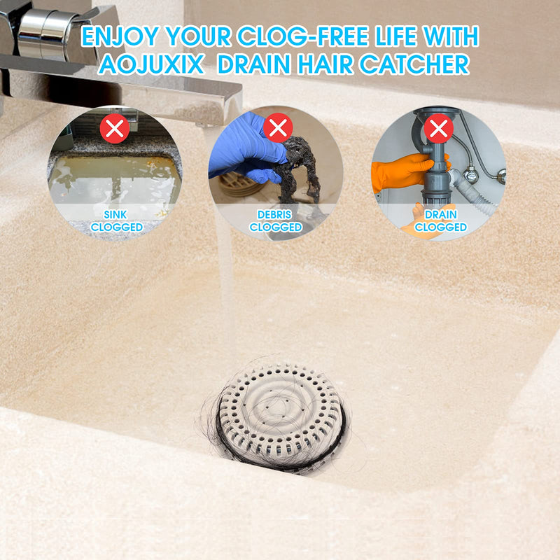 Drain Hair Catcher, Upgraded Protector with Silicone & Stainless Metal Designed for Pop-Up and Regular, Effective Without Slowing Drainage Gray