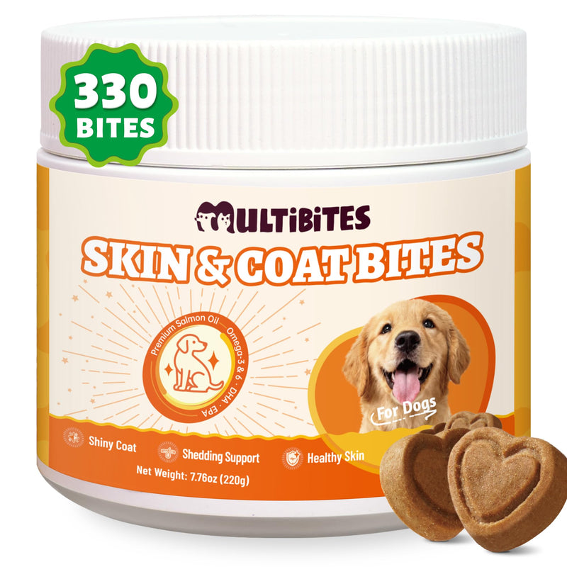 7.76 oz Skin & Coat Bites for Dogs - with Omega 3 from Salmon Oil for Dogs, Flaxseed, Vitamin E & Biotin - Skin and Coat Supplement for Itching Skin Relief - Dog Vitamins and Supplements