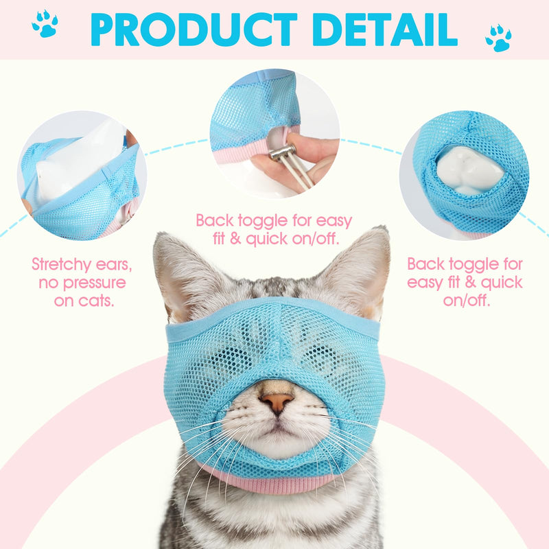 2 Pieces Visible & Breathable Cat Muzzle for Grooming, Anti-Bite Pet Mask with Adjustable Neck Size and Ear-Friendly Design