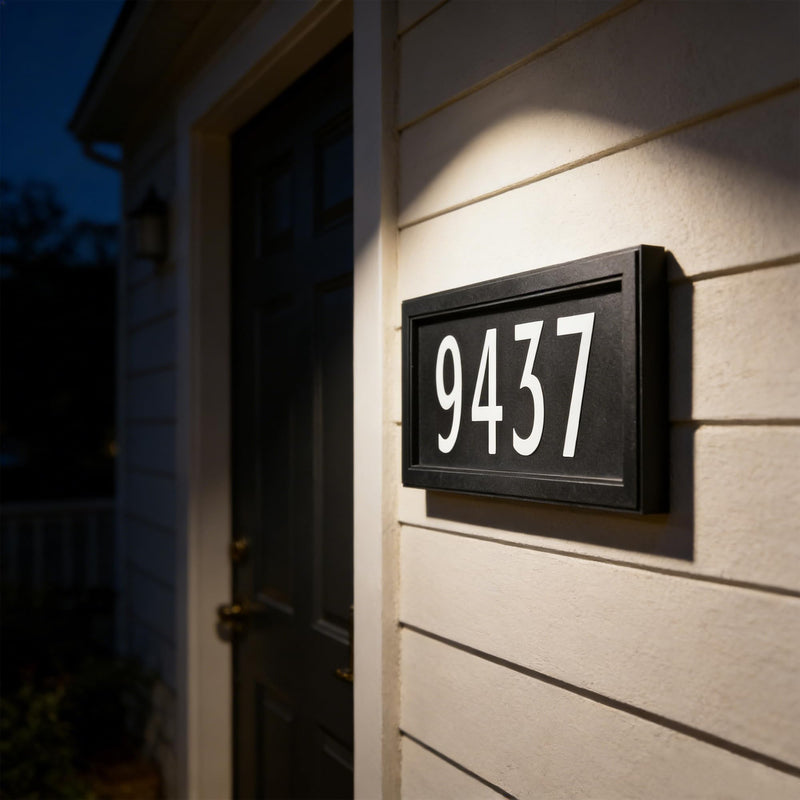 Address Number Sign 14.4" x 7.0" ABS Plastic, Includes 4 Sets 4 Inch 0-8 Number Stickers, Mounting Screws & Expansion Tubes, Fits 4-5 Digits for Home Wall Door