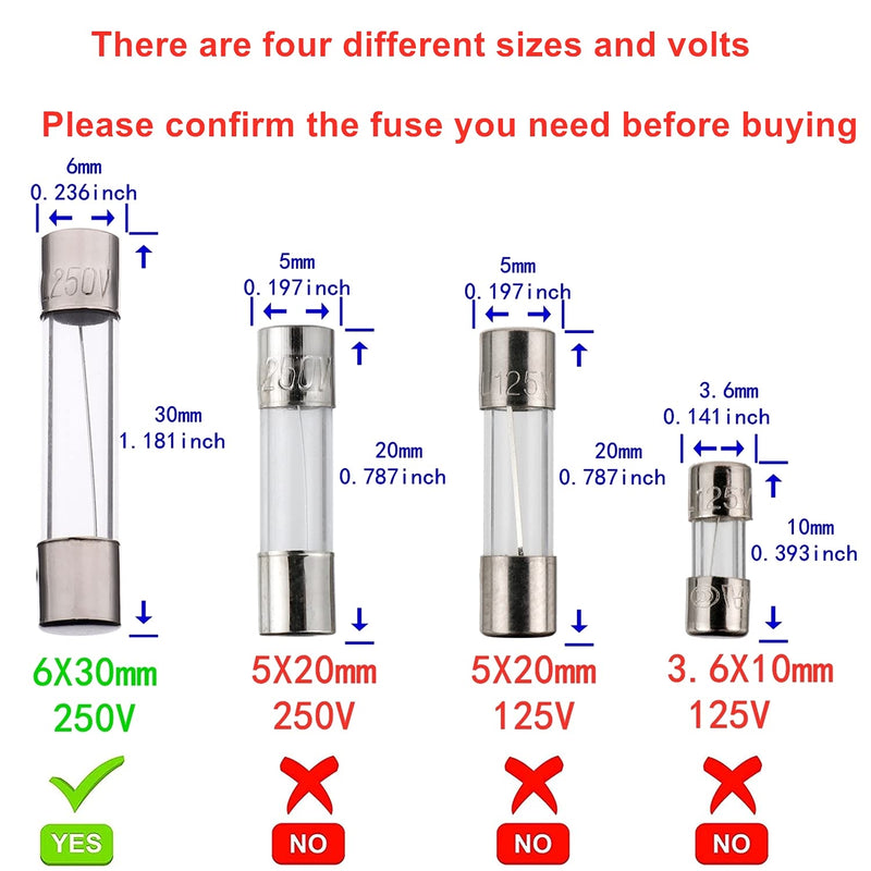 BOJACK 6x30mm 2 A 2 amp 250 V 0.24x1.18 Inch Volt F2AL250V Fast-Blow Glass Fuses (Pack of 18)