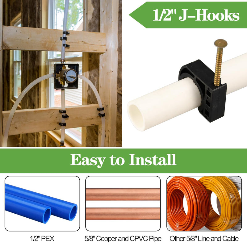 50/100/200 Pack 1/2" Half Clamps J-Hook with Nails Set, J Clamps for PEX, Copper, CPVC Tubing Connections (1/2", 50pcs) 50pcs J-hooks 1/2 Inch