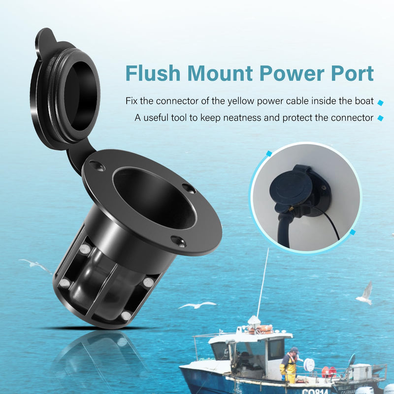 1903012 Flush Mount Power Port for Cannon Downriggers Power Cable, Quick Connection, Black