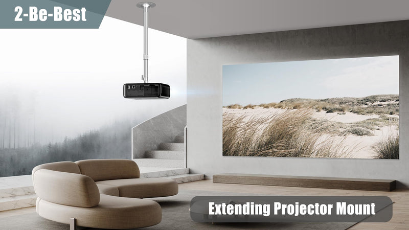 2 Be Best Upgraded Long Projector Mount, Universal Extendable Projector Ceiling Mount Projectors Wall Mount 23-42 IN / 58-105 CM 360° Adjustable Sliver High Profile Projectors Mount Silver High End