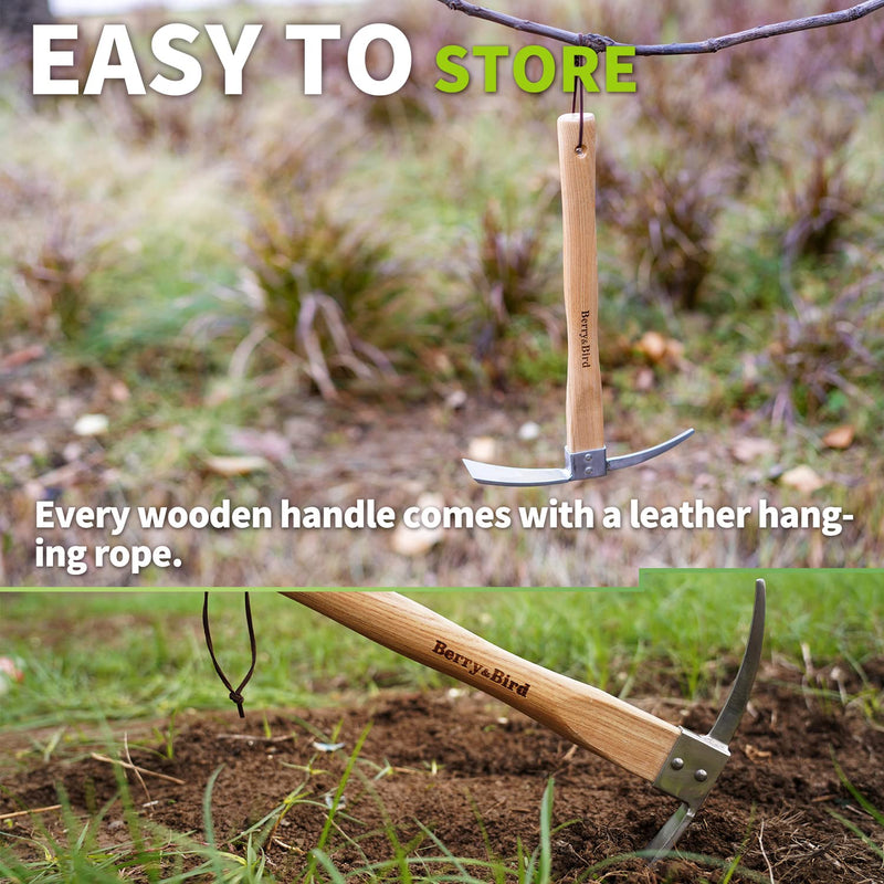 Berry&Bird Gardening Pick Axes, Stainless Steel Pickaxe Mattock Hoe with Wooden Handle, Heavy Duty Pick Axe Hand Tool for Transplanting Digging Planting Loosening Soil Camping or Prospecting Lenght:14.9inch