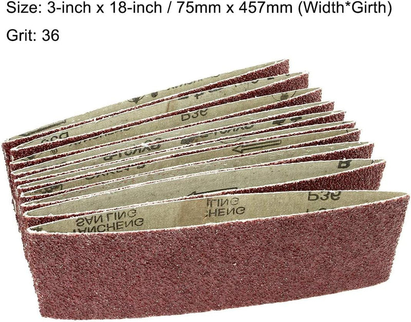 3 x 18 Inch Aluminum Oxide Sanding Belt for Belt Sander 36 Grit 10pcs 36 Grits(10pcs)