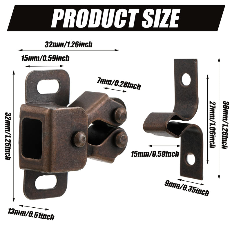 Bonuci Cabinet Door Latch and Catch Hardware Roller Catch Double Roller Catch Cabinet Latches with Spear Strike Catch for Cabinet Closet Doors Kitchen(Brown Antique Copper, 20 Pcs) Brown Antique Copper