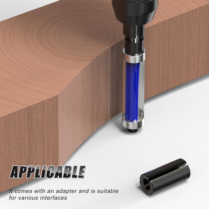 MEANLIN 4Pcs Flush Trim Top and Bottom Bearing Router Bit 1/4Inch Shank for Woodworking, Cutting Diameter:1/2Inch, Cutting Length:3/4 Inch, 1 Inch, 1-1/4 Inch, 1-1/2 Inch with Bearing Replacement Set