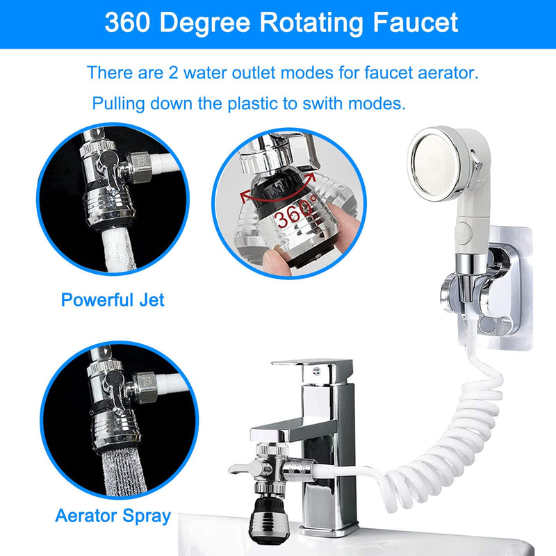 Sink Faucet Hose Shower Sprayer Attachment for Hair Washing&Pet Shower,Water Saving Aerator with 3-Way Diverter Valve for Bathroom Bathtub, Kitchen Faucet, Utility Laundry Tub(White) White with 79" Hose