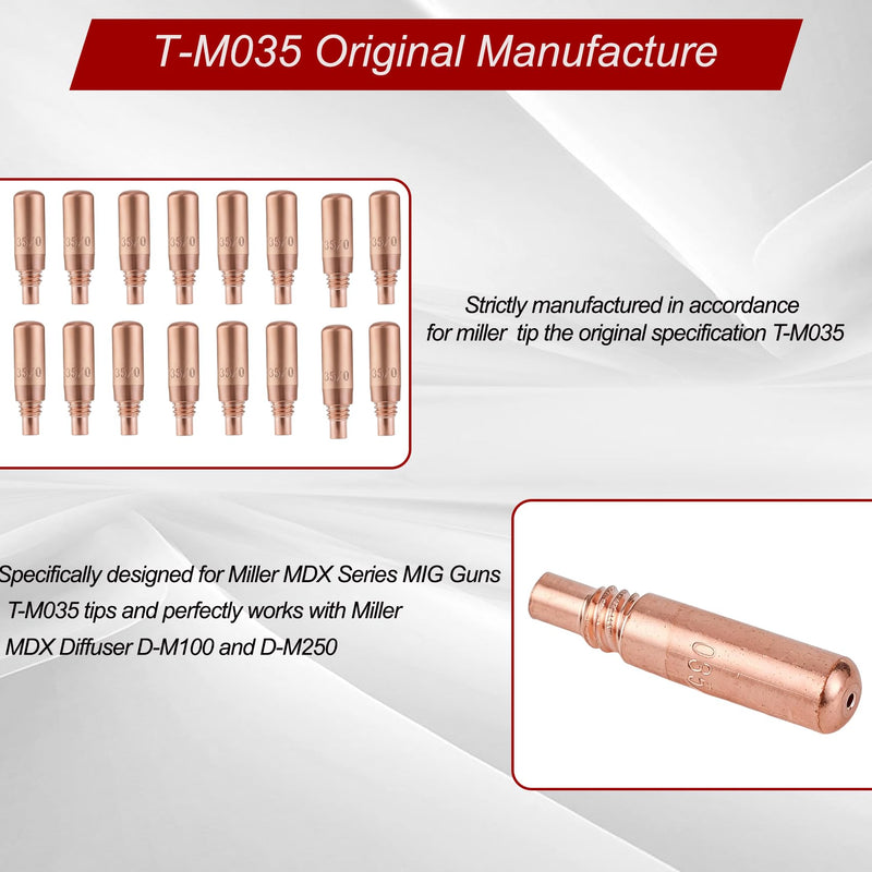 50PK T-M035 .035"(0.9mm) MIG Welding Contact Tips for Miller MDX Series MIG Gun, Welder Tip for Miller MDX Diffuser Use with Miller MDX Diffuser D-M100 D-M250, MIG Welding Contact Guns Tip Parts T-M035 50PK